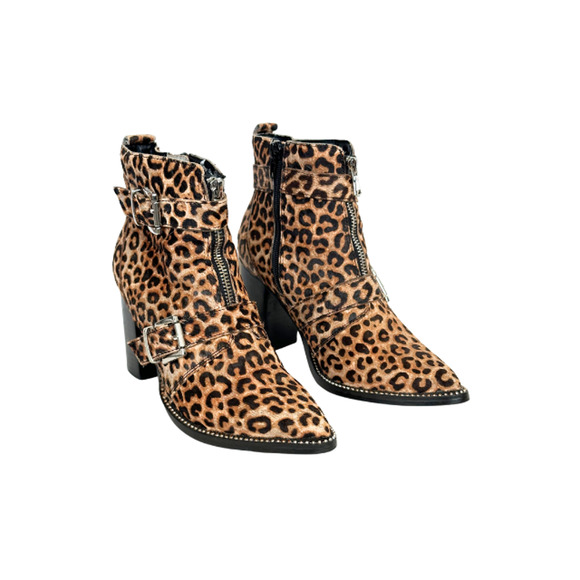 Steve Madden HALLE-L Boots Ankle Studded Leopard Cow Hair Women’s Size 6.5M - Picture 2 of 9